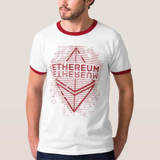 Ethereum Binary Grunge red T-Shirt (Front)