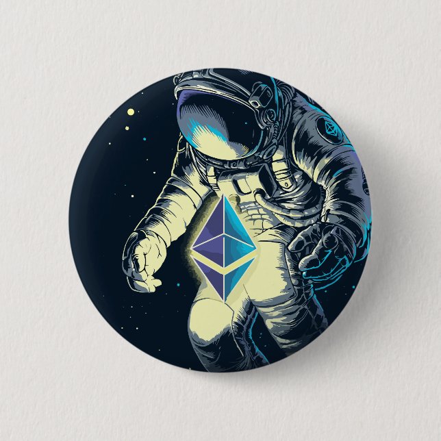 Ethereum Crypto Astronaut - ETH  To The Moon  6 Cm Round Badge (Front)