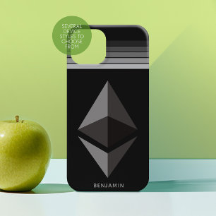 Ethereum Investment Crypto Icon with Grey Stripes iPhone 15 Pro Case