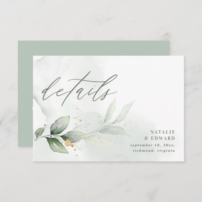 Etherial botanical eucalyptus wedding details RSVP card (Front/Back)
