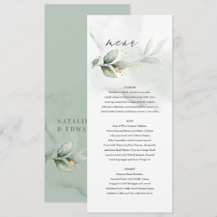 Etherial sage green eucalyptus modern wedding menu