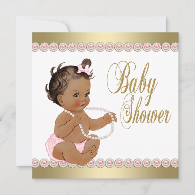 Ethic Girl Diamonds Pearls Pink Gold Baby Shower Invitation (Front)