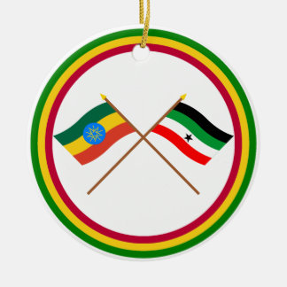 Ethiopia and Gambella Crossed Flags Ceramic Tree Decoration