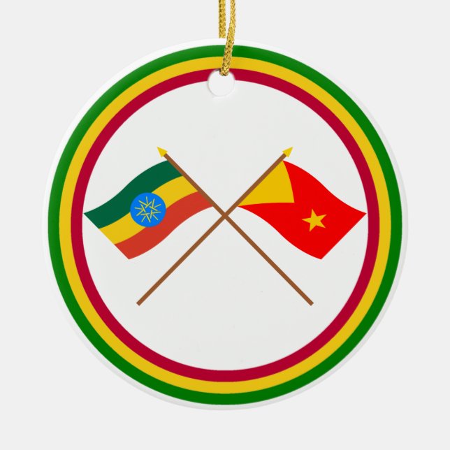 Ethiopia and Tigray Crossed Flags Ceramic Tree Decoration (Front)
