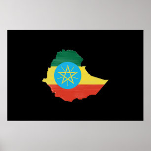 Ethiopia flag and map poster