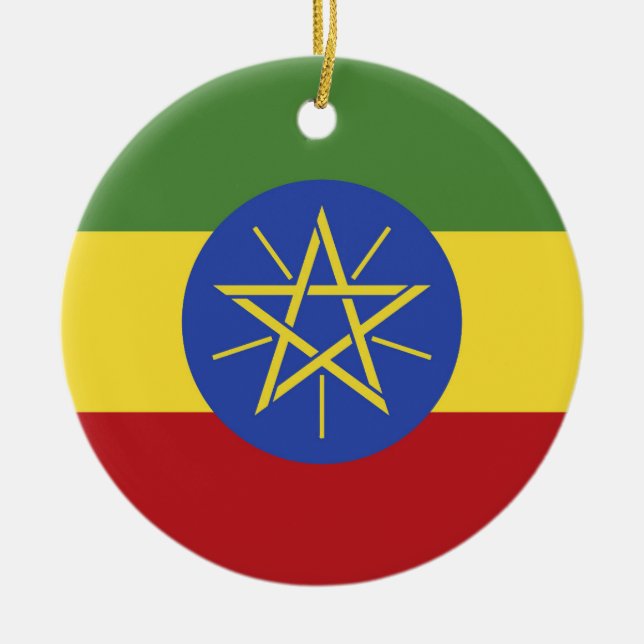 Ethiopia flag ceramic tree decoration (Front)