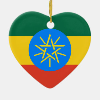 Ethiopia Flag Heart Ceramic Tree Decoration