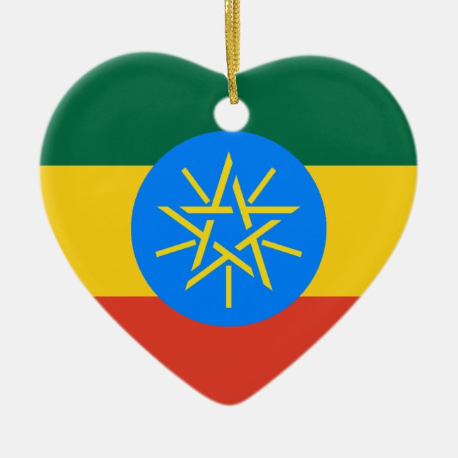 Ethiopia Flag Heart Ceramic Tree Decoration (Front)