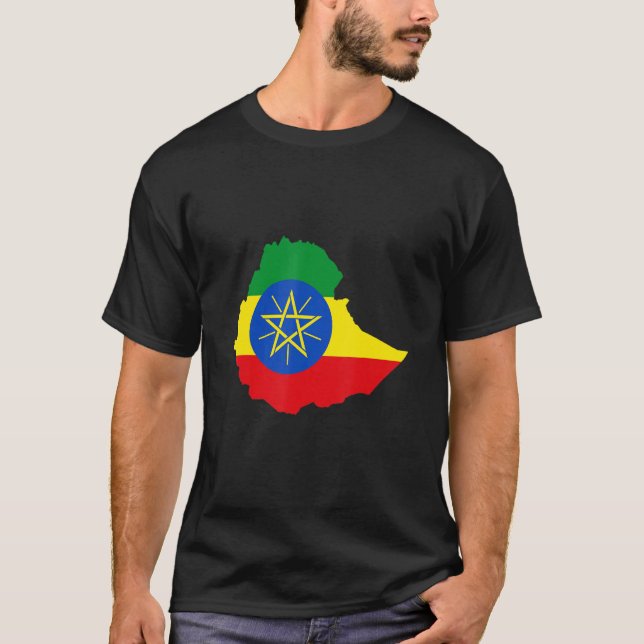 Ethiopia flag in Ethiopia outline Ethiopia T-Shirt (Front)