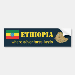 Ethiopia Flag + Map Bumper Sticker
