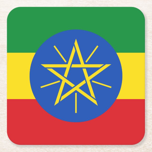 Ethiopia Flag Square Paper Coaster (Front)