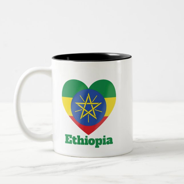 Ethiopia Heart Flag  Two-Tone Coffee Mug (Left)