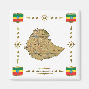 Ethiopia Map + Flags Magnet
