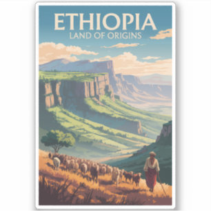 Ethiopia Shepard Herd Travel Art Vintage
