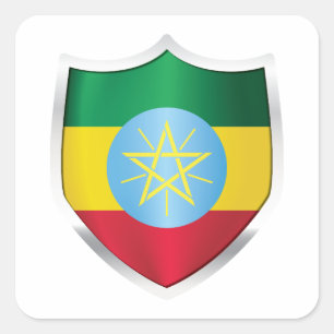 Ethiopia Silver Shield Flag Square Sticker