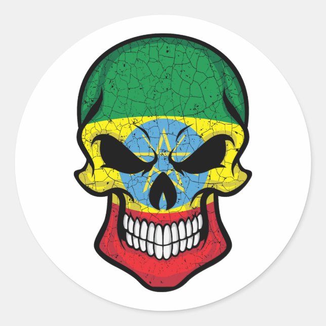 Ethiopia Smiling Skull Flag Classic Round Sticker (Front)