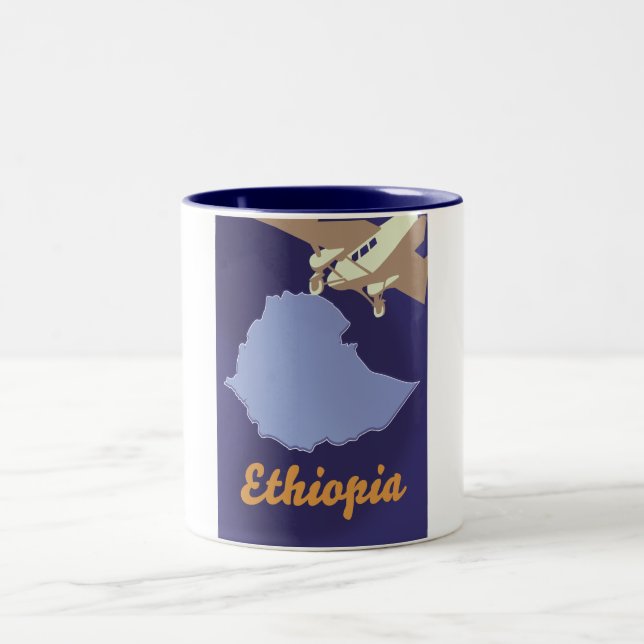 Ethiopia travel poster Two-Tone coffee mug (Center)