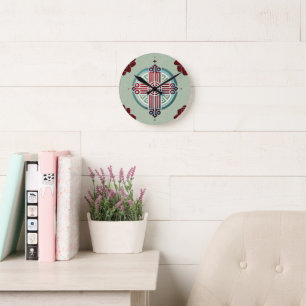 Ethiopian Cross Design Throw Pillow Round Clock