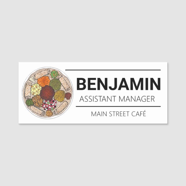 Ethiopian Food Platter Injera Dinner Restaurant Name Tag (Front)