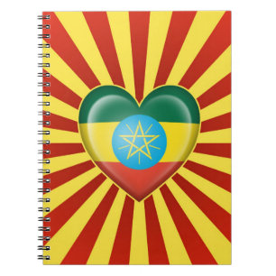 Ethiopian Heart Flag with Sun Rays Spiral Notebook