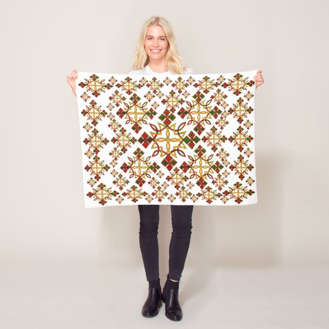 Ethiopian Rootz Meskel Cross Fleece Blanket. Small (In Situ)
