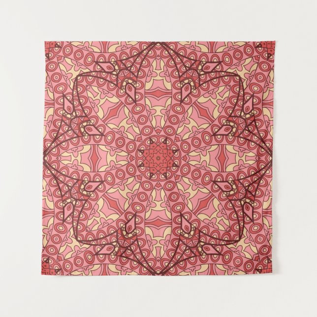 Ethnic Abstract Flower, Mandalas Seamless. Tapestry (Front)