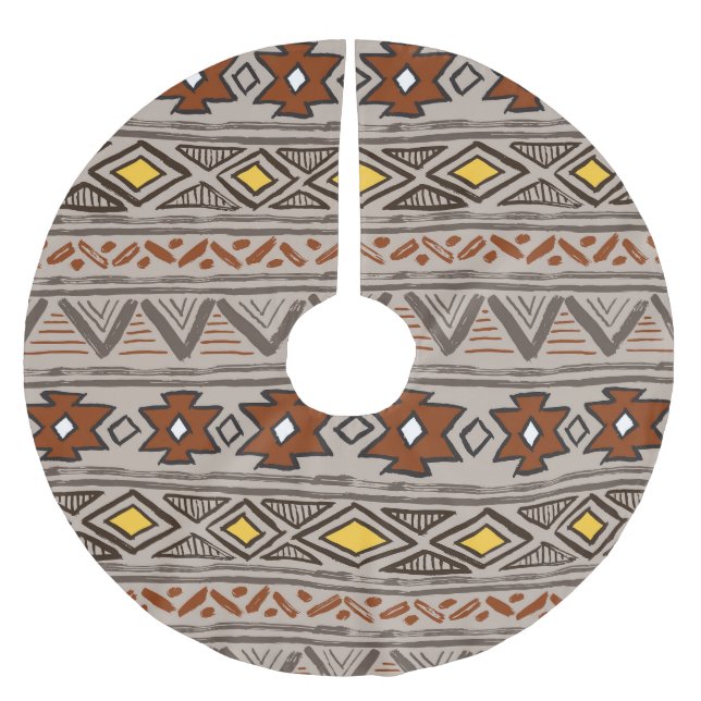 Ethnic Abstract: Hand-Drawn Pattern Brushed Polyester Tree Skirt (Front)