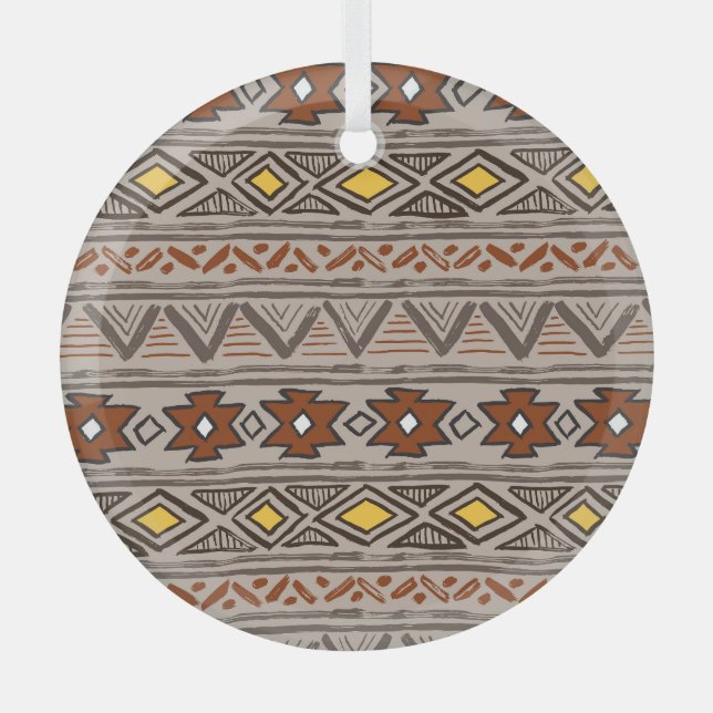 Ethnic Abstract: Hand-Drawn Pattern Glass Tree Decoration (Front)