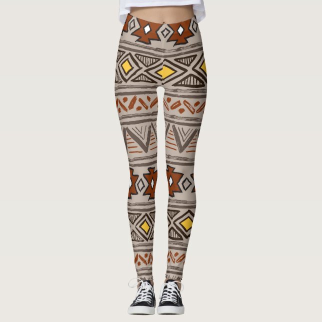 Ethnic Abstract: Hand-Drawn Pattern Leggings (Front)