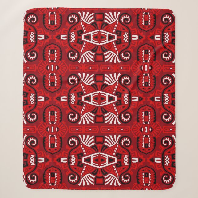 Ethnic Abstract Vintage Boho Tile Sherpa Blanket (Front)
