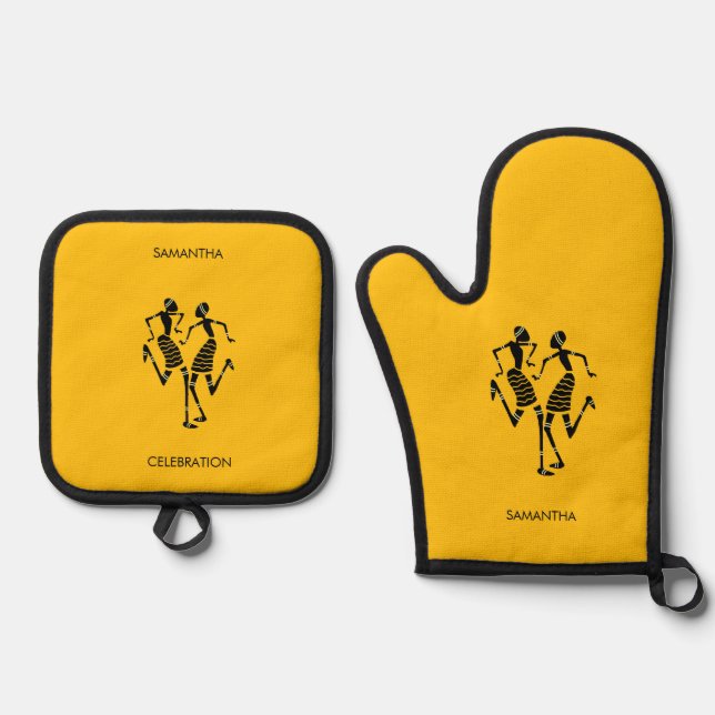 Ethnic, African Art, Awesome Carnival Dance  Oven Mitt & Pot Holder Set (Front)
