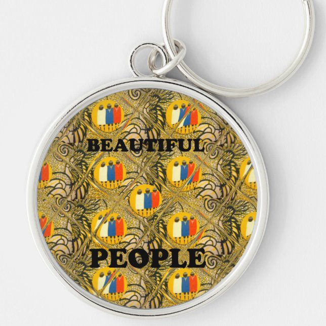 Ethnic African Art Design Print: Beautiful People Key Ring (Front)
