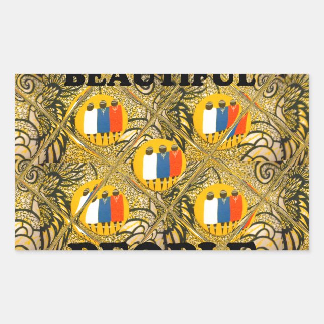 Ethnic African Art Design Print: Beautiful People Rectangular Sticker (Front)