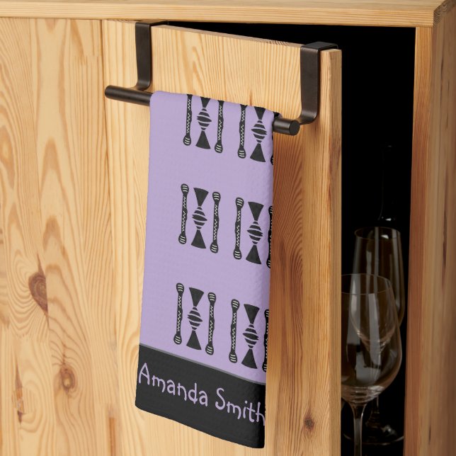 Ethnic African Art Pattern, Purple Throw Pillow Tea Towel (Thirds Fold)