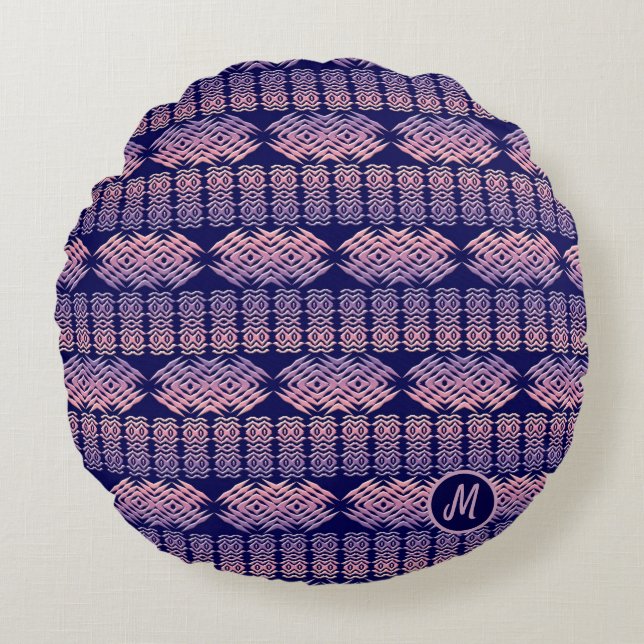 Ethnic African Geometric  Stripes Round Cushion (Front)