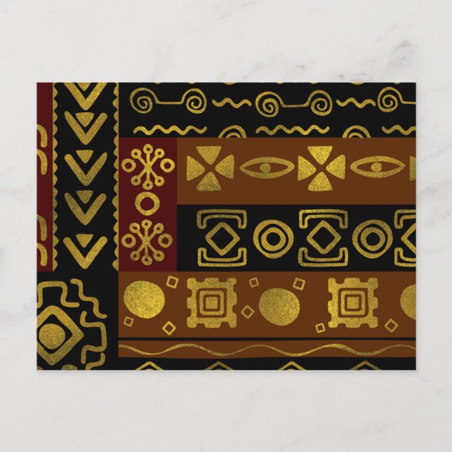 Ethnic African Golden Pattern on black and brown Postcard (Front)