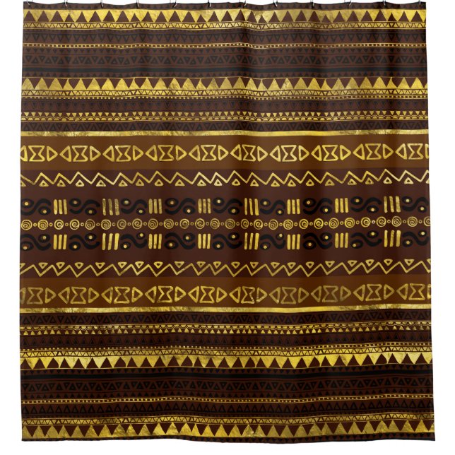 Ethnic African Golden Pattern on brown Shower Curtain (Front)