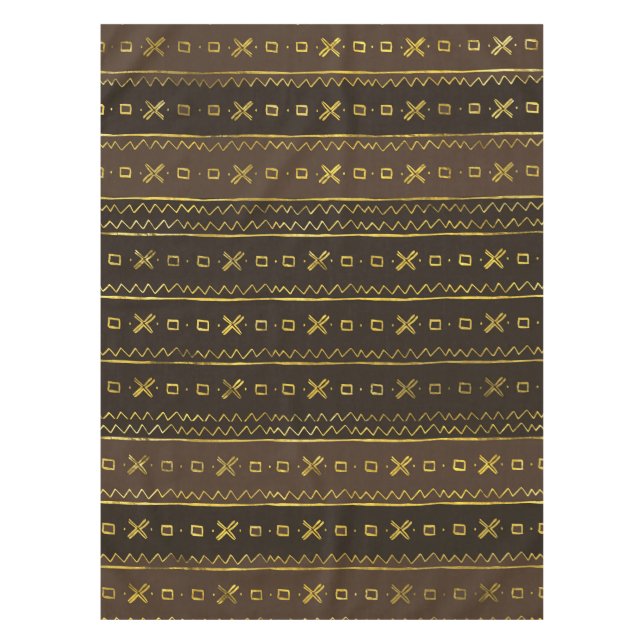 Ethnic African Golden Pattern on brown Tablecloth (Front)