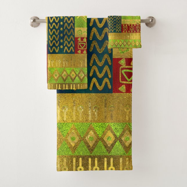 Ethnic African Golden Pattern on colour Bath Towel Set (Insitu)