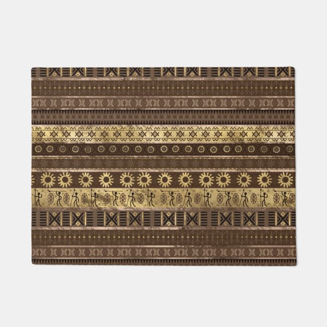 Ethnic African Golden Pattern on pastel brown Doormat (Front)