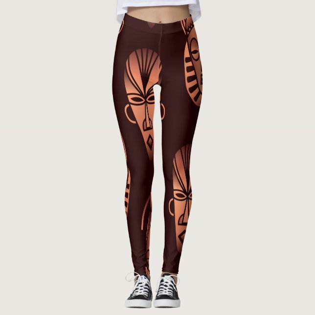 Ethnic African masks, dark background Leggings (Front)