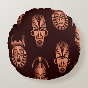 Ethnic African masks, dark background Round Cushion