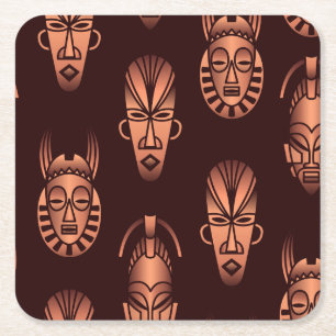 Ethnic African masks, dark background Square Paper Coaster