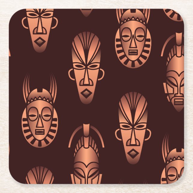 Ethnic African masks, dark background Square Paper Coaster (Front)