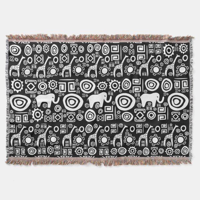 Ethnic African Pattern- Black and White #4 Throw Blanket (Front)
