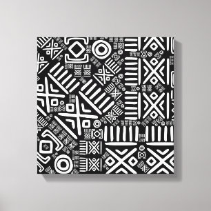 Ethnic African Pattern- Black and White #6 Canvas Print