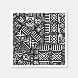 Ethnic African Pattern- Black and White #6 Napkin
