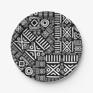 Ethnic African Pattern- Black and White #6 Paper Plate