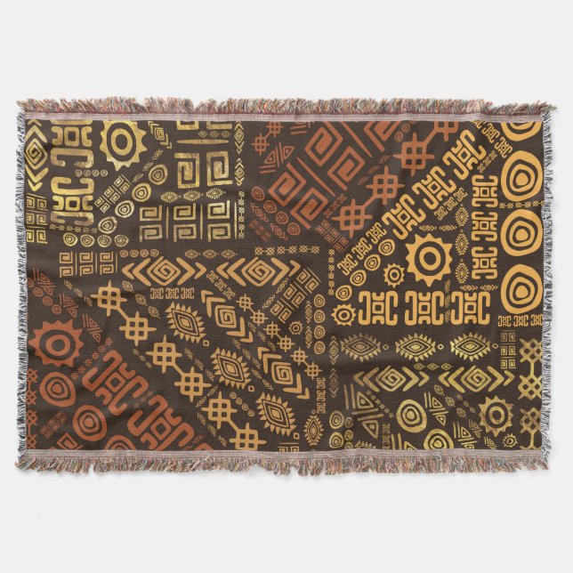 Ethnic African Pattern- browns and golds #10 Throw Blanket (Front)