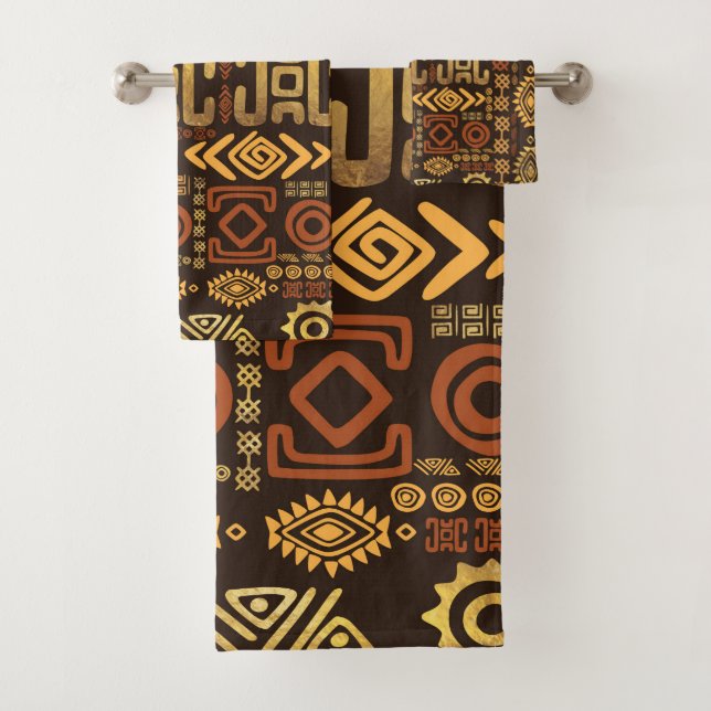 Ethnic African Pattern- browns and golds #11 Bath Towel Set (Insitu)